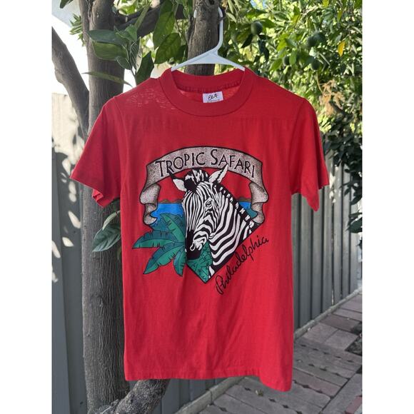 Vintage Tropic Safari Zebra Graphic Tee – Philadelphia 1986 Elite Sportswear, M - Picture 1 of 5